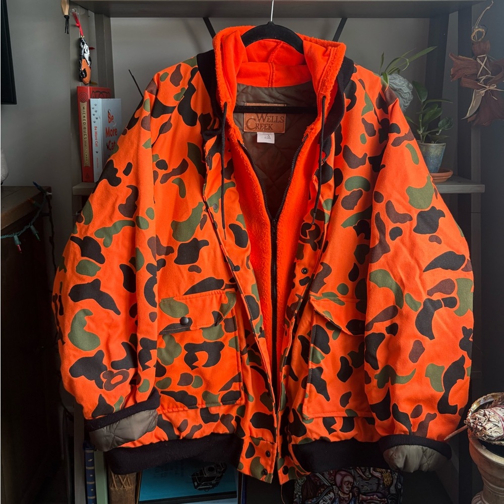 Vintage XXL Wells Creek Camouflage Blazer Orange Bomber Jacket